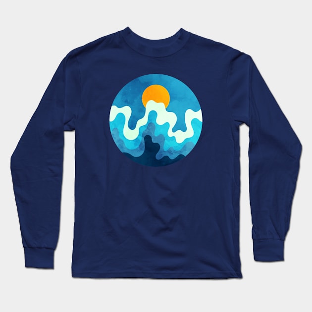 Clear Blue Sky and Ocean Waves Art Long Sleeve T-Shirt by Insightly Designs